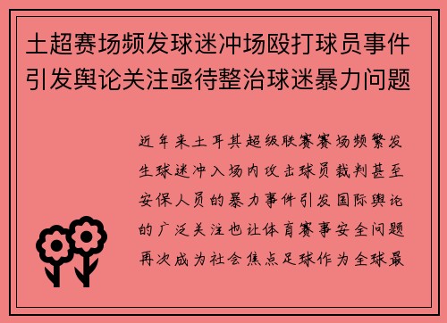 土超赛场频发球迷冲场殴打球员事件引发舆论关注亟待整治球迷暴力问题